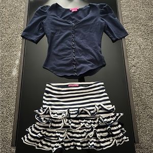 Betsey Johnson Blue And White Skirt And Top